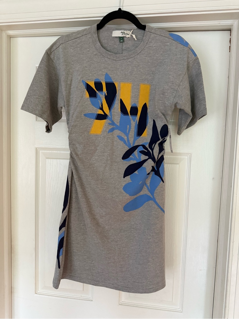 Daily Practice by Anthropologie Tee Dress with Navy & Yellow Botanical Graphi
